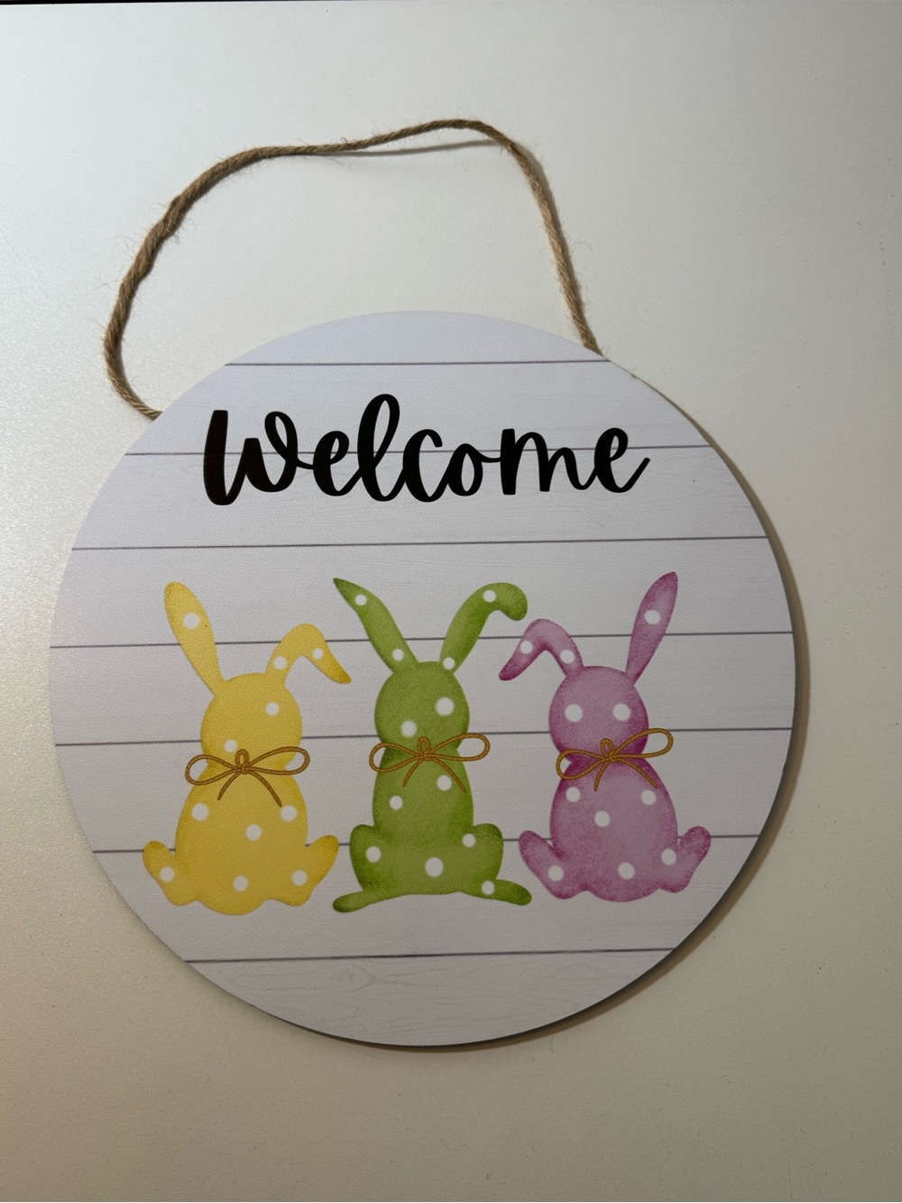 Welcome Polka Dot Bunny Wall Hanging - Yellow, Green, Pink